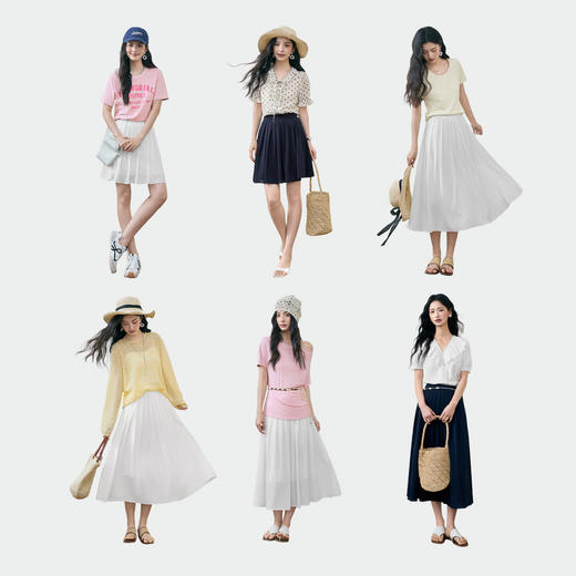 【严选】诗凡黎白色法式浪漫A字半身裙2025夏新款藏青流行显瘦温柔仙女裙7G5140701 商品图1