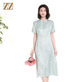 佐尔美夏季新款新中式国风旗袍桑蚕丝短袖连衣裙女M42LS93