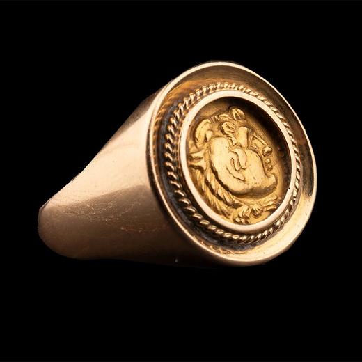 独角鹿西洋古董 18K黄金戒托镶嵌古希腊出品亚历山大大帝收藏级中古金币戒指 商品图2