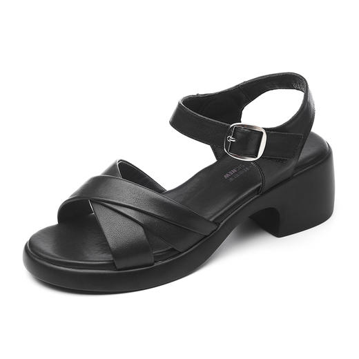 信诺妈妈凉鞋2025新款夏季时尚粗跟外穿女鞋一字带软底真皮沙滩鞋X5L137-103 商品图4