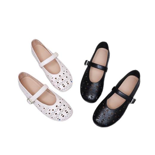 雀说一字带镂空玛丽珍凉鞋女真皮复古平底四季舒适圆头浅口单鞋AL7705 商品图4