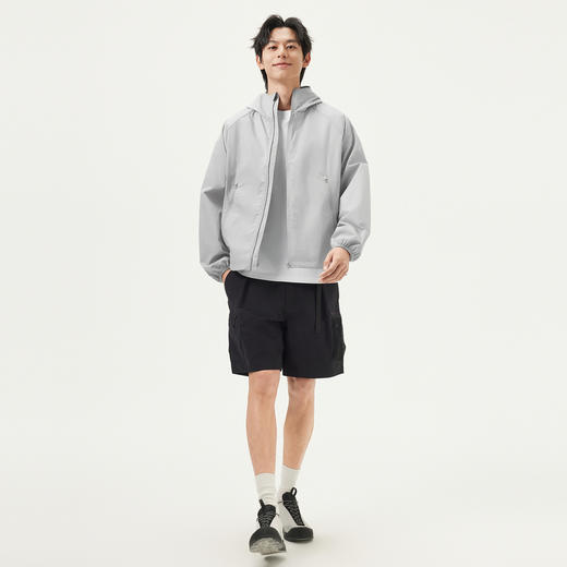 gxg.jeans男装 浅灰色撞色拼接户外宽松连帽夹克外套男 25夏热卖 商品图3