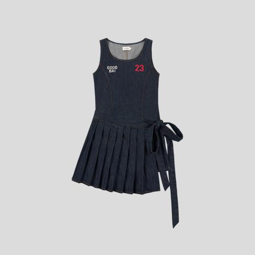 GOODBAI 粗体23 logo印花两件式百褶牛仔连衣裙 商品图1