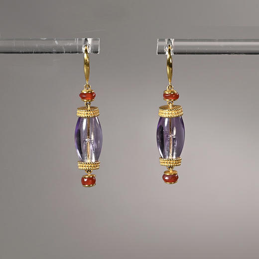 齐国爆闪紫水晶+西亚高古红玛瑙耳环 商品图0