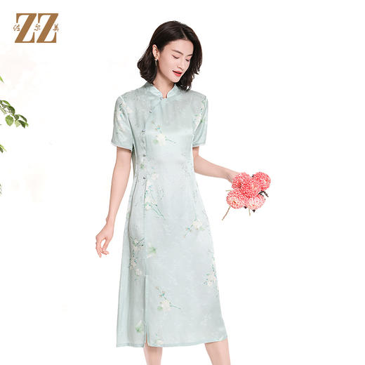 佐尔美夏季新款新中式国风旗袍桑蚕丝短袖连衣裙女M42LS93 商品图2