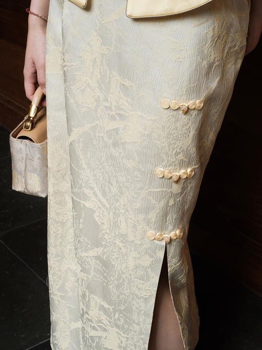 盛唐婧| 新中式真丝双色冠乐皱开叉半裙-黄色 商品图3