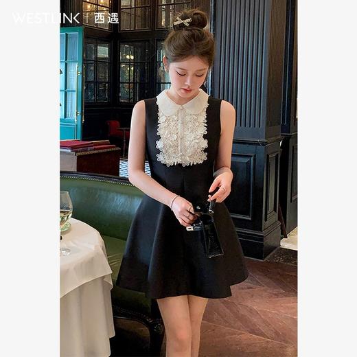 西遇黑色花领无袖连衣裙女新款a字法式收腰短袖裙子SS150081 商品图7