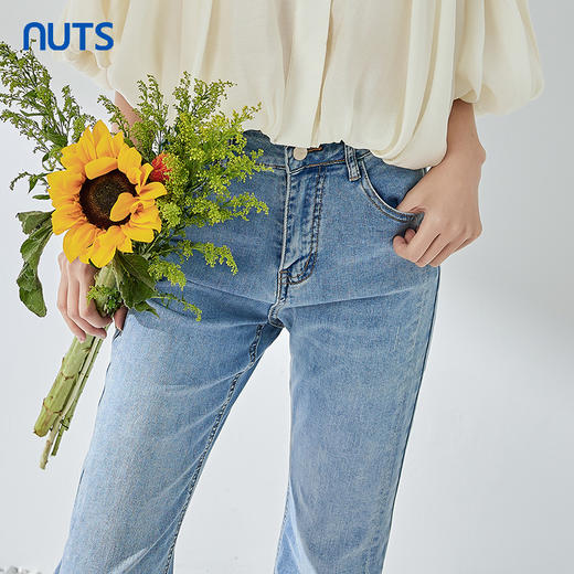 NUTS夏季新品浅色时尚开叉百搭水洗牛仔长裤321113222 商品图3