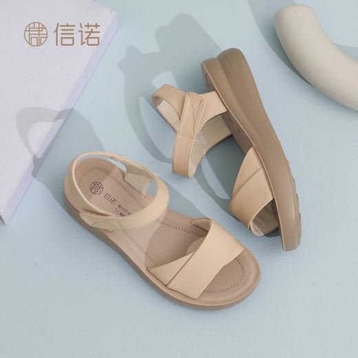 信诺真皮妈妈凉鞋2025新款夏季中年舒适软底时尚百搭厚底沙滩鞋女5L950-50 商品图4