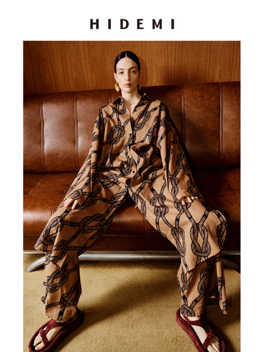 HIDEMI度假系列甄选进口多重水洗原创手绘绳铆七分袖印花衬衫阔腿裤套装 系带衬衫/阔腿裤 商品图8
