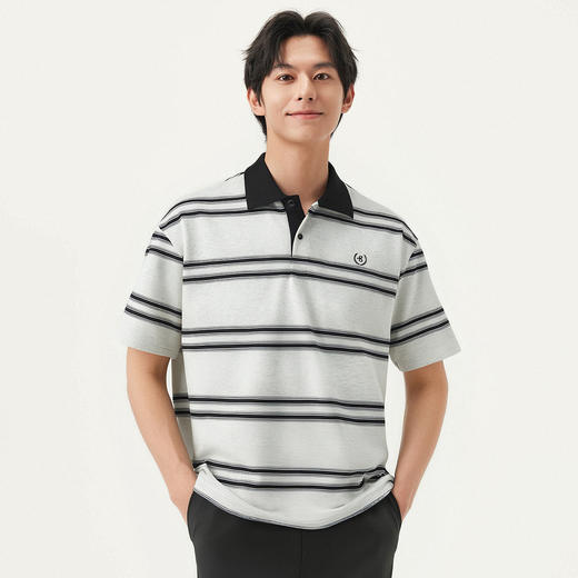 gxg.jeans男装 撞色条纹拼接宽松休闲翻领短袖polo衫 25年夏热卖 商品图1
