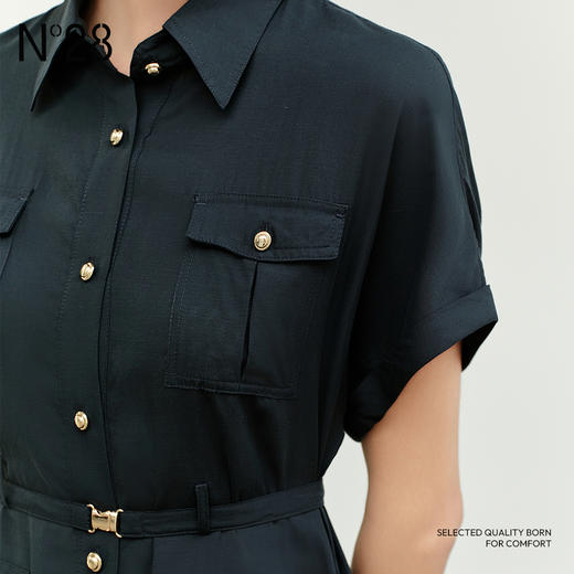 【破价】N°28 夏季法式设计感工装衬衫领连衣裙女中长款束腰显瘦垂感裙子单排扣长裙885252L590/885252L591 商品图9