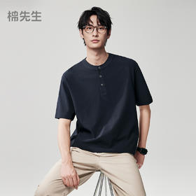 棉仓363801045-小华夫格亨利领短袖T恤