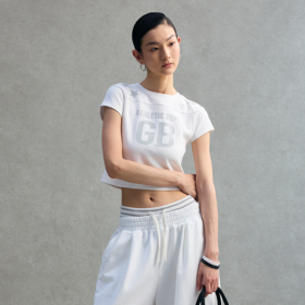 GOODBAI athletic GB logo印花拼接星星圆领紧身短款飞袖T恤