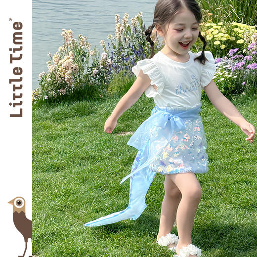 littletime女童T恤2025春夏新款儿童洋气时尚美人鱼短袖T恤半裙 商品图4