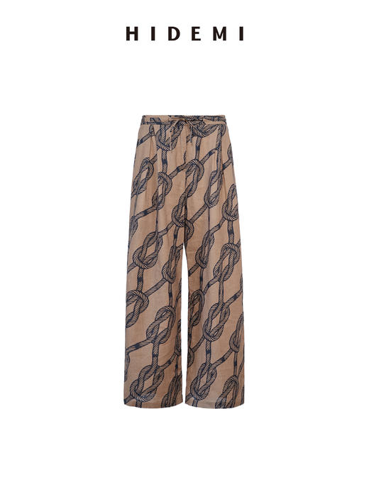 HIDEMI度假系列甄选进口多重水洗原创手绘绳铆七分袖印花衬衫阔腿裤套装 系带衬衫/阔腿裤 商品图14