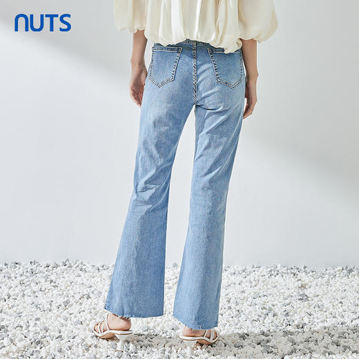 NUTS夏季新品浅色时尚开叉百搭水洗牛仔长裤321113222 商品图4