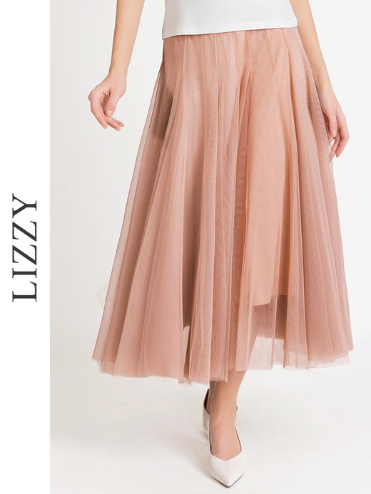 LIZZY四季款时尚优雅立体裁剪松紧腰双层纱百搭动感网纱裙7085 商品图8