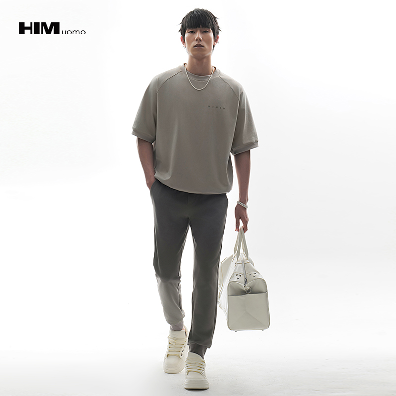 HIM漢崇  潮流简约字母烧花舒适插肩休闲宽松短袖卫衣 2026夏季