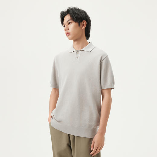 gxg.jeans男装 杏色毛织肌理简约短袖翻领POLO衫 25年夏季热卖 商品图2