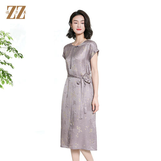 佐尔美夏季新款新中式国风桑蚕丝短袖连衣裙女M42LS100 商品图1