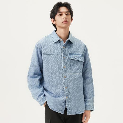 gxg.jeans男装 蓝色满身提花时尚复古牛仔衬衫外套男 25年春热卖 商品图1