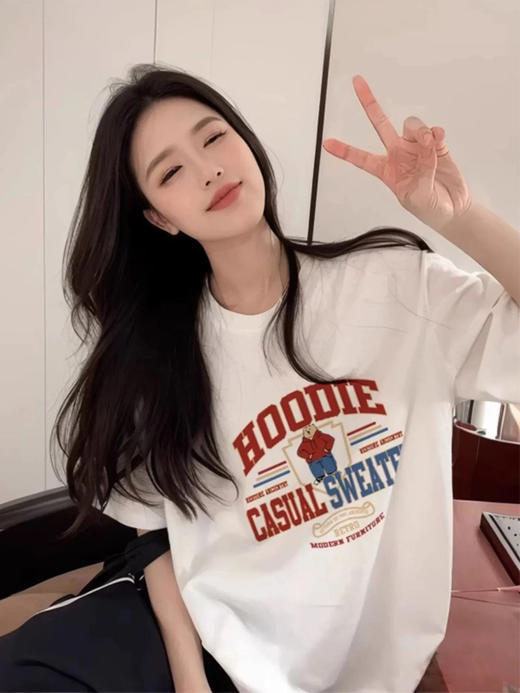 出口转内销🔥韩国订单 【新升级透气纯棉💯印花T恤】  🔥⁡比普通款更具吸睛效果，‪灵动趣味更出片 版型包容藏肉⚠秒变纸片人 商品图1