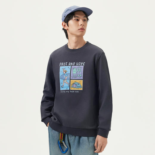 gxg.jeans男装 灰色趣味印花简约时尚宽松圆领卫衣男生 25春热卖 商品图1