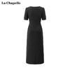 会员福利【通勤时髦小黑裙】拉夏贝尔/La Chapelle气质高级感收腰短袖开叉长款连衣裙 商品缩略图2