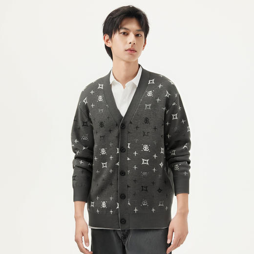 gxg.jeans男装 绿色满身老花时尚开襟毛衣针织衫男 25年春热卖 商品图1