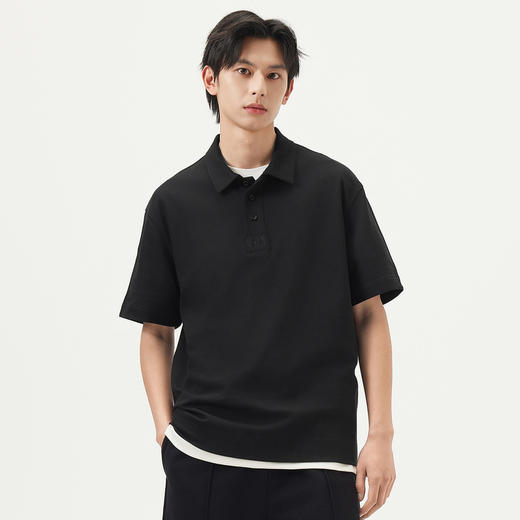gxg.jeans男装  黑色简约刺绣休闲翻领短袖T恤POLO衫 25年夏热卖 商品图1
