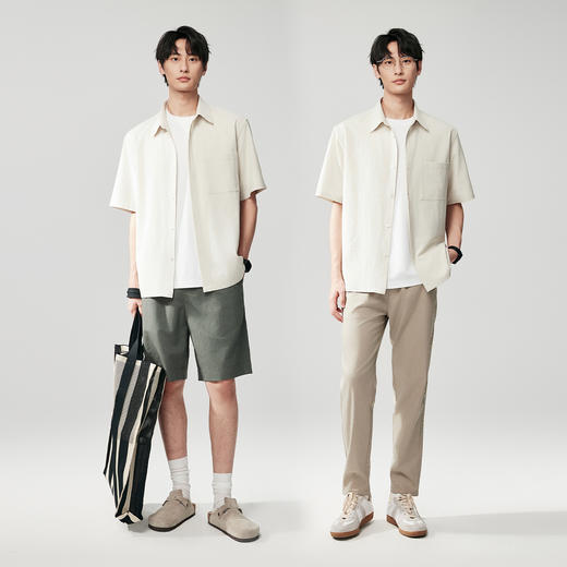 棉仓363804007-微宽松干爽二醋酸翻领短袖衬衫 商品图4