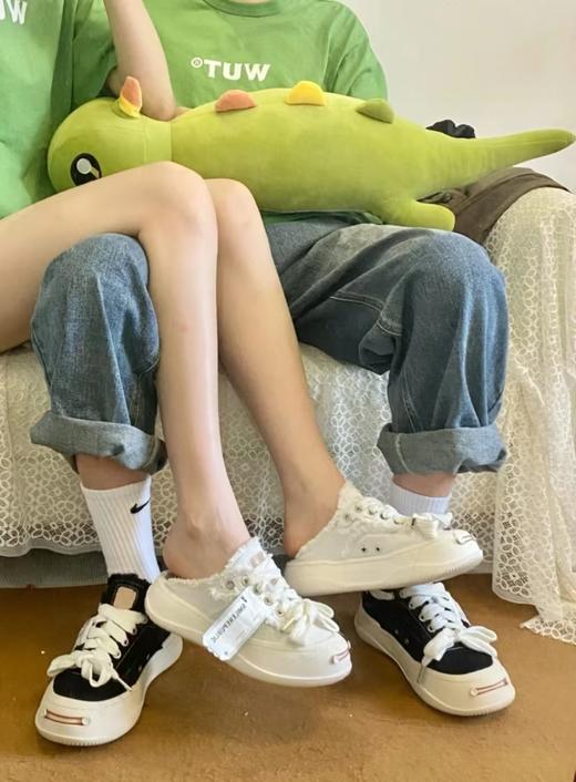 SmileRepublic檀健次同款厚底开口笑帆布鞋白色半拖（HC） 商品图7