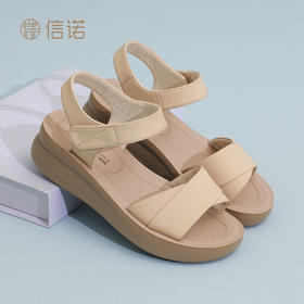 信诺真皮妈妈凉鞋2025新款夏季中年舒适软底时尚百搭厚底沙滩鞋女5L950-50
