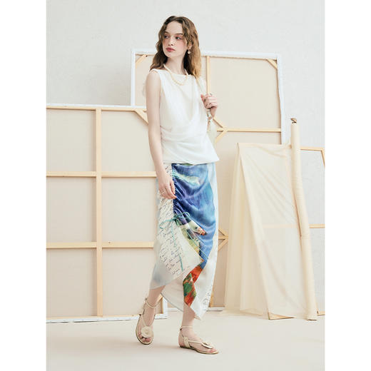 两三事雾霭私语2025夏新款时尚雪纺荡领拼接针织米白色背心女宽松 商品图2