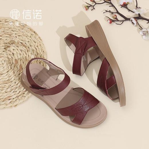 妈妈凉鞋女夏季女鞋不累脚平底鞋真皮软底母亲节礼物闰月老人鞋子5L618-50 商品图2