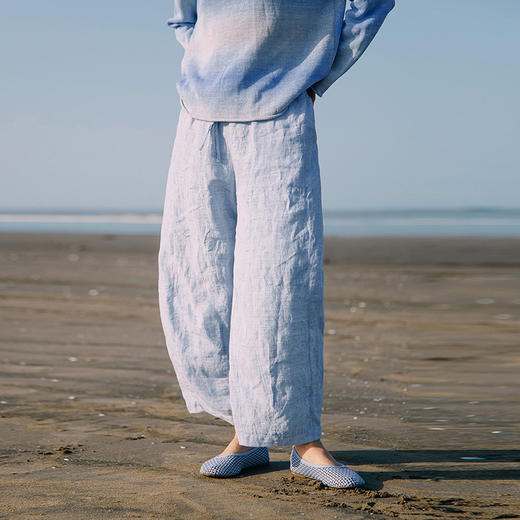 绽放女装274-281朵/【入蓝系列】色织亚麻宽松衬衫阔腿休闲裤套装 商品图2