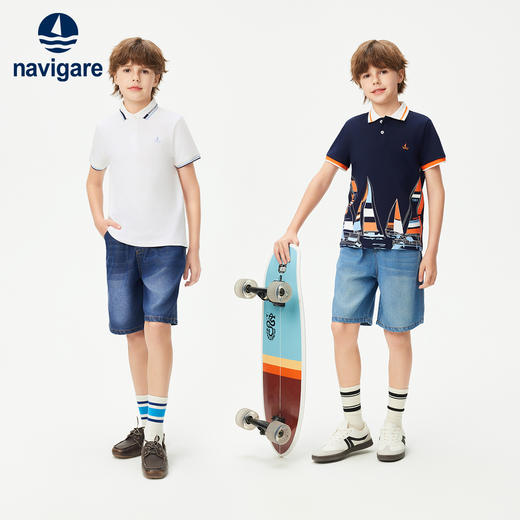 【纳维凯尔】【天丝软牛仔】【120-165】Navigare意大利小帆船童装男童工装短裤五分裤子 商品图3