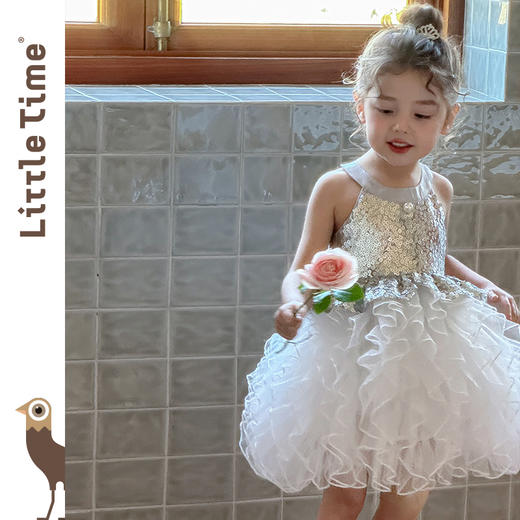 littletime女童连衣裙2025夏新款儿童洋气时尚亮片花朵公主裙 商品图3