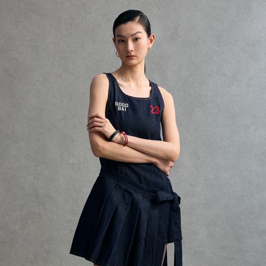 GOODBAI 粗体23 logo印花两件式百褶牛仔连衣裙 商品图0