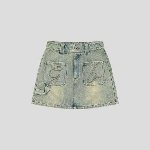 GOODBAI 23编号logo标前片口袋牛仔半身短裙 商品图1