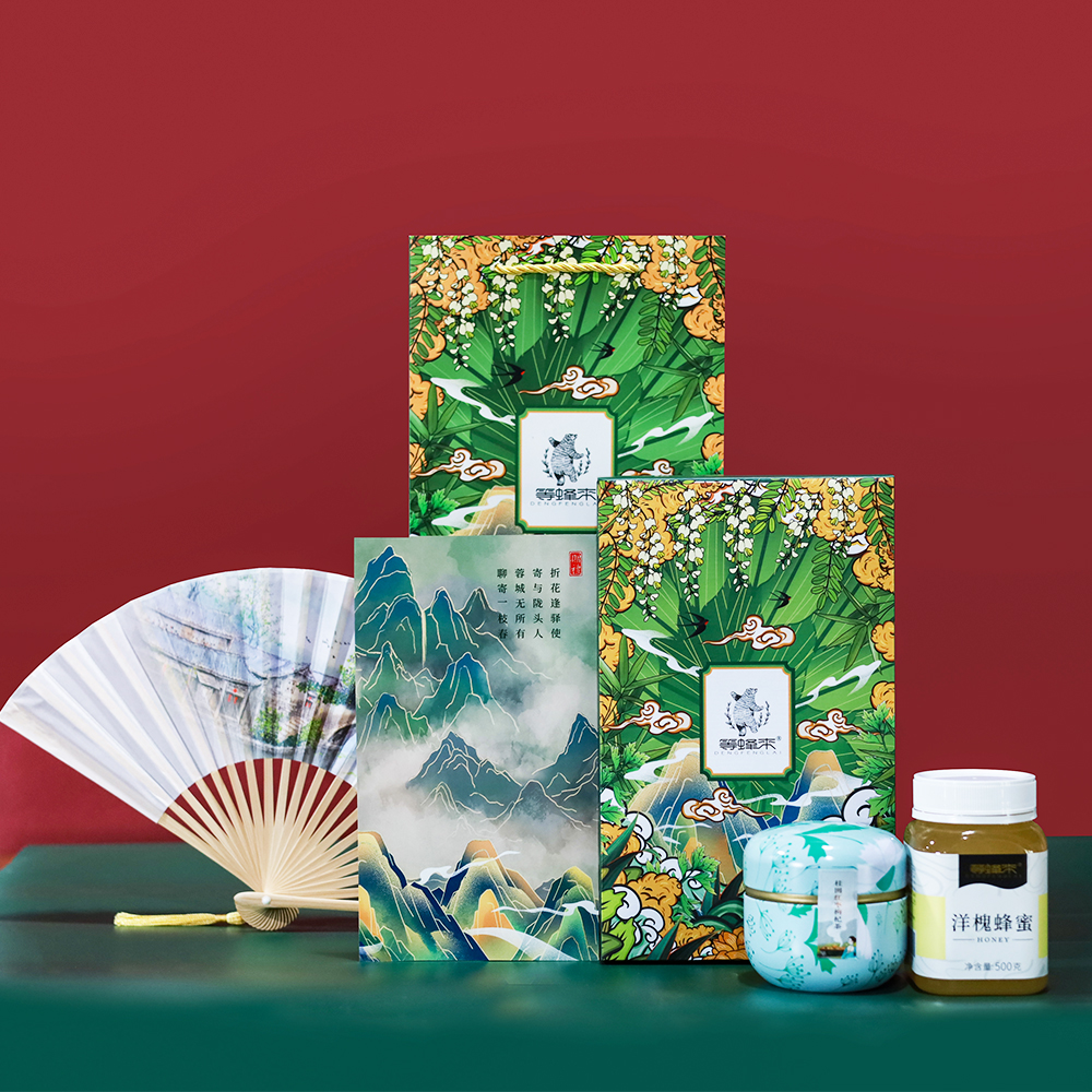 【蜂蜜礼盒】等蜂来天然蜂蜜百花呈瑞礼盒（多款扇面随机发放）