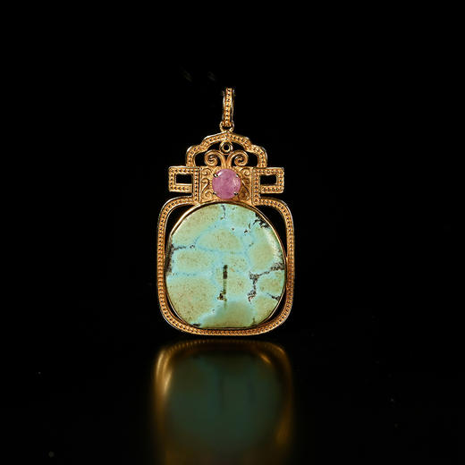 高古龟背绿松石+清代红宝石项坠 商品图0