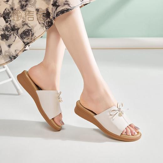 信诺妈妈一字拖女士真皮头层牛皮沙滩鞋凉拖鞋女外穿夏季新款5L368-18 商品图6