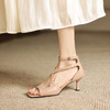 阿么手工女鞋气质法式鱼嘴真皮凉鞋2025新款交叉带性感高跟鞋6CM 商品缩略图2