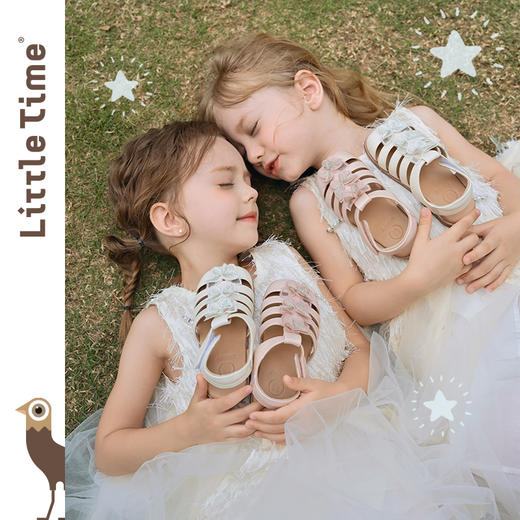 littletime女童凉鞋2025夏新款洋气时尚蝴蝶百搭镂空包头罗马鞋 商品图0