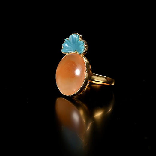 清代红玛瑙扣子+20世纪欧洲绿松石花瓣戒指 商品图1