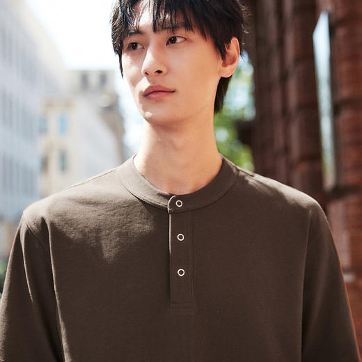 棉仓363801045-小华夫格亨利领短袖T恤 商品图3