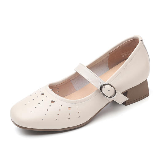 信诺妈妈凉鞋2025新款夏季镂空透气软底单鞋真皮粗跟一字带皮鞋女5C5009-28 商品图4