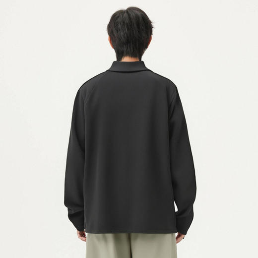 gxg.jeans男装 黑色胸前绣花简约立领半开襟长袖T恤男 25年春热卖 商品图4